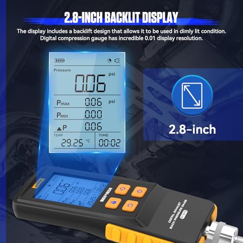 Image of AUTOOL Digital Exhaust Back Pressure Gauge, Exhaust Back Pressure Tester Kit -500~2000mBar for Gasoline Diesel with Adapters & Hoses, Data Holding, Backlit Screen (PT670)