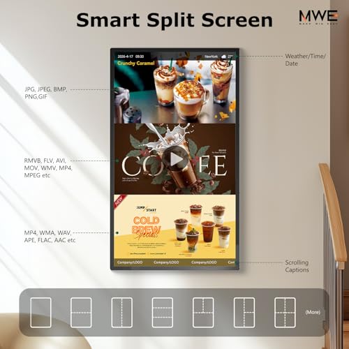 Image of MWE 21.5 inch Wall Mount Digital Signage, FHD Touchscreen Monitor Android 14, Multi-Touch Screen Smart Split, Commercial Advertising Display, Time Switch, CMS Management, HD-MI / USB / WiFi / for Windows