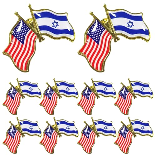 Pack de 10 pines de solapa de la bandera de Israel y Estados Unidos de 1,6 pulgadas