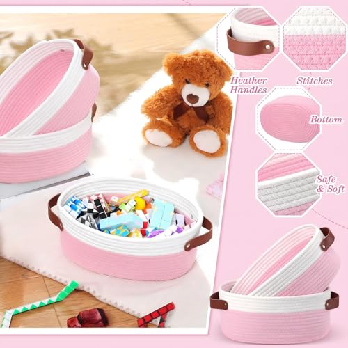 Image of Colingmill 3 Pack Easter Small Woven Basket for Gifts with Handles Clear Bags and Ribbons Empty Storage Basket Decorative Chest Box for Easter Wedding Present(White and Pink,12 inchx 8 inchx 5 inch)