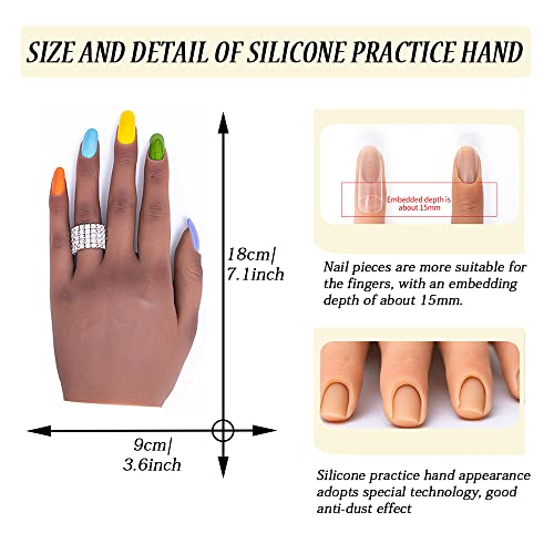 Silicone Nail Practice Hand For Acrylic Nails, Professional Upgrade Mannequin Hands For Nails Practice With Adjustable Bracket, Life Size Fake Hand With 50Pcs Nail Tips(Left Hand, Dark Brown) #TOP1