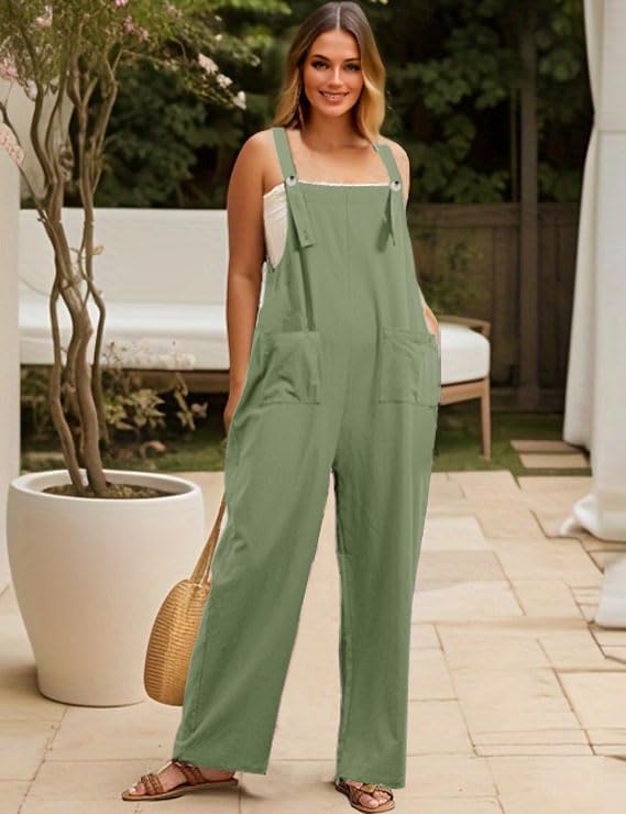 Women's Casual Loose Long Cotton Bib Overalls Baggy Plus Size Jumpsuits Rompers - Image 2