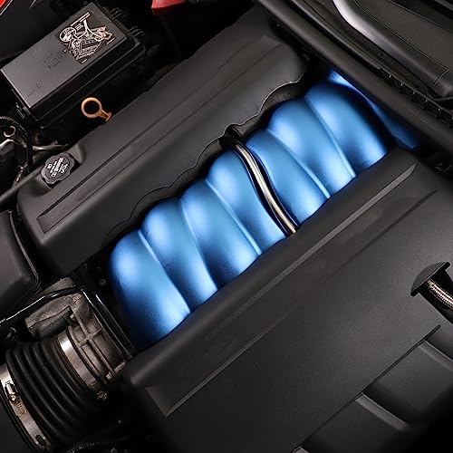 Image of Engine Shroud Cover Panel Trims Cover Compatible with Chevy Corvette C6 2005-2013, Aluminum Car Fuel Engine Trim Covers Accessories (Blue)