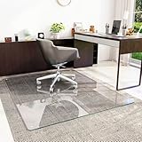 [Tempered Glass] 48' x 60' Glass Chair Mat, Heavy Duty Hard Tempered Glass Mat with Round Corner and Polished Edge, Transparent Glass Office Chair Mat for Office and Home Hard Floor or Carpeted