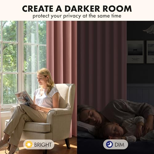 Image of MIULEE Dusty Rose Blackout Bedroom Curtains Drapes 84 Inch Long 52 inchx84 inch | Grommet Top, Room Darkening Window Drapes, Privacy Protection, Thermal Insulated, Heat Blocking, Light Blocking