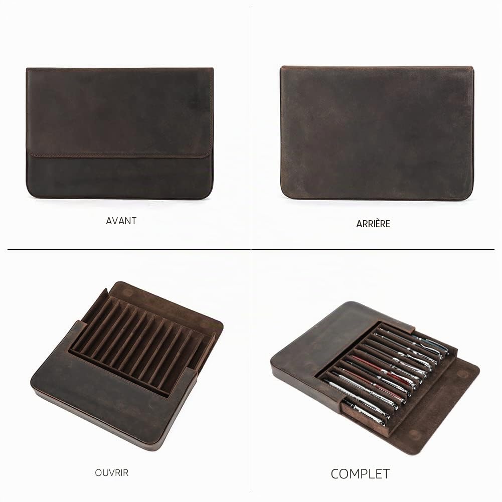Contacts Étui à crayons en cuir véritable, étui de protection vintage pour voyage, accessoire de bureau élégant, boîte de rangement pour crayons, Café 1-12, Trousse de beauté, CF9050