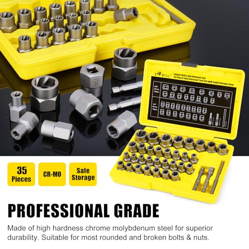 Image of TOPEC Bolt Extractor Kit, 35-Piece Stripped Bolt Extractor Socket Set | 1 /4 inch & 3 /8 inch Drive Easy Out Socket Set, Nut Remover for Removing Broken, Rusted, Rounded Fasteners