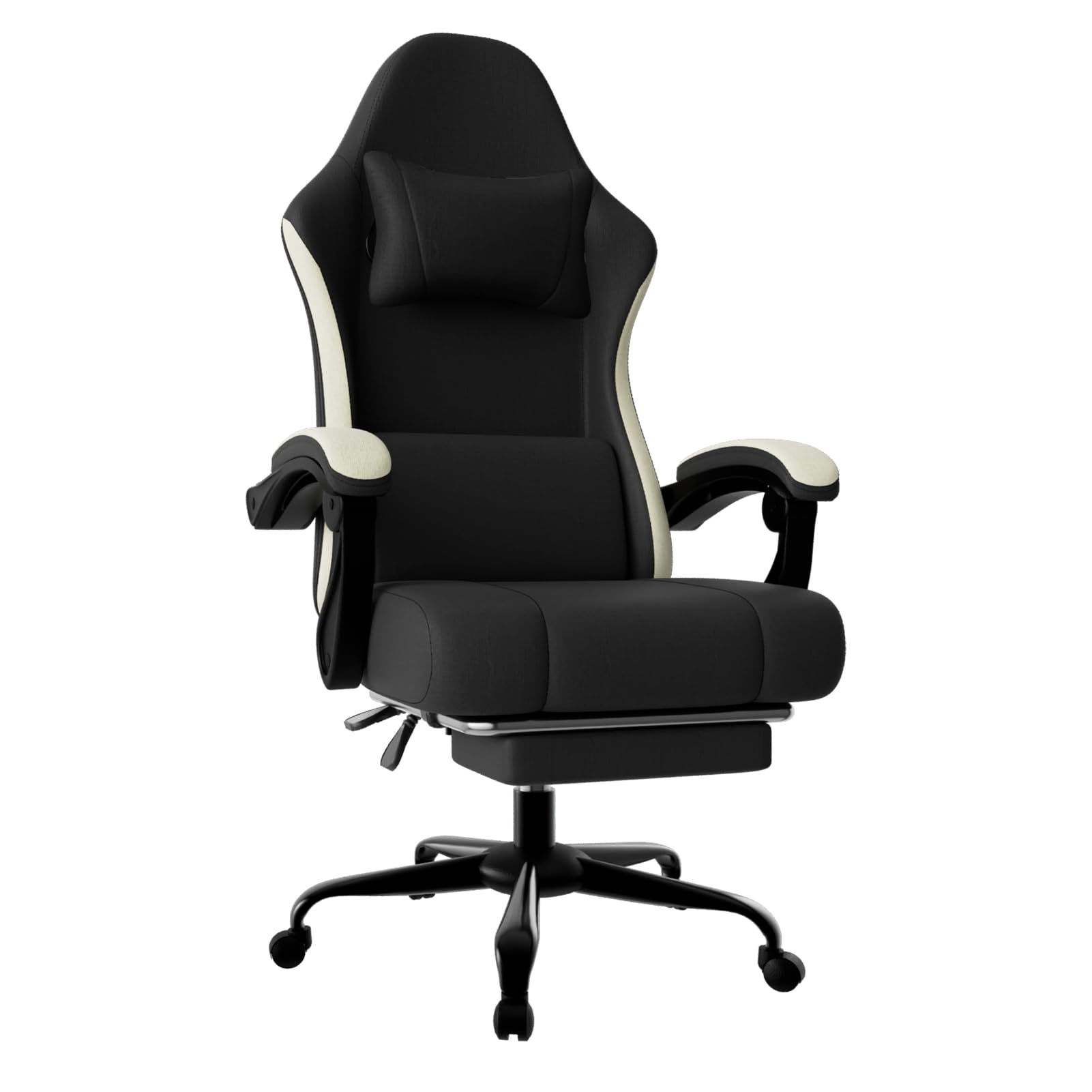 HOTOSYCH Gaming Chair beige fabric with footrest