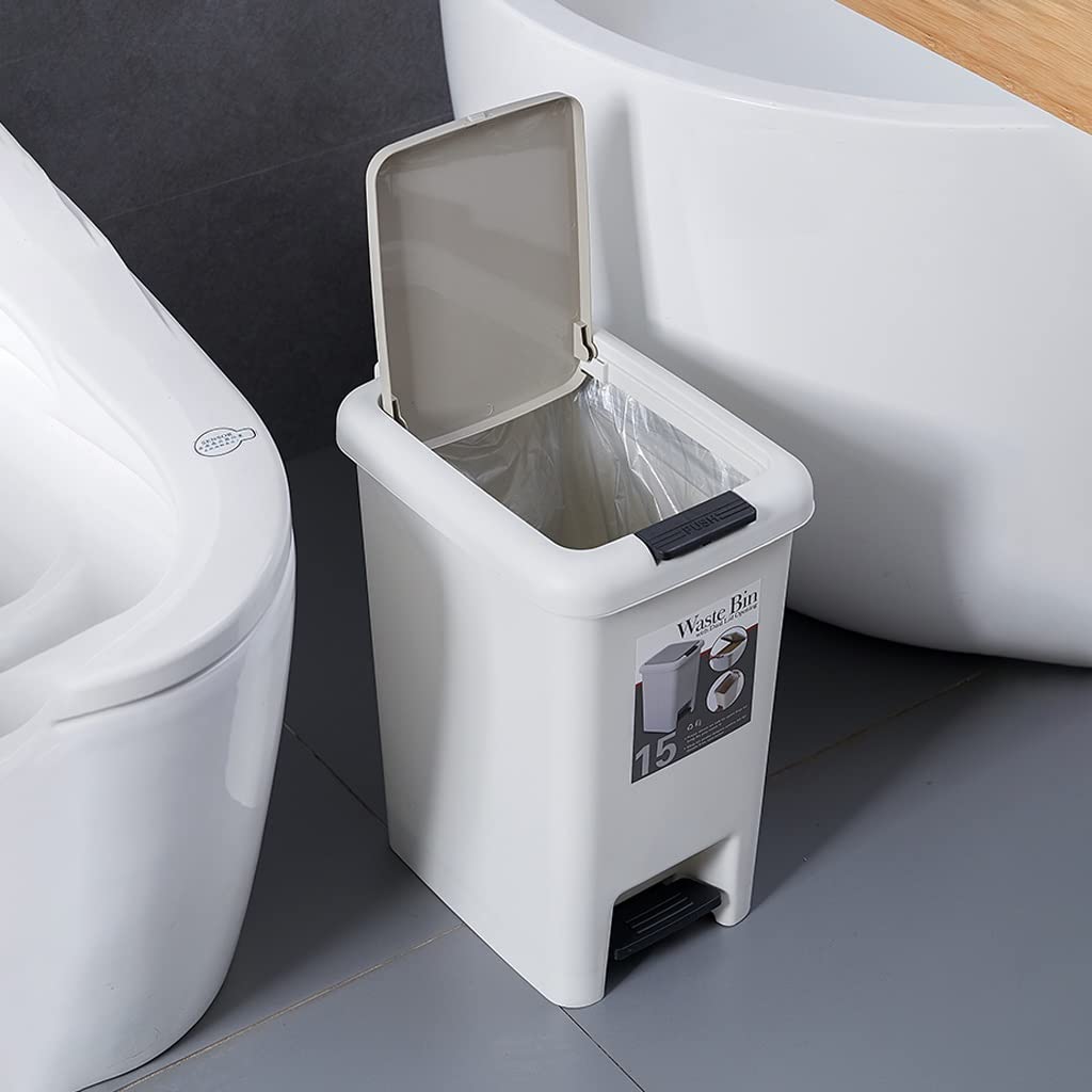 Cubo Basura Cocina Papelera de Basura de plástico Blanco, Cubo de Basura de la Cocina con Tapa y Pedal de Cierre Suave Perfecto for baño, Dormitorio, Oficina Papelera (Size : 15l)