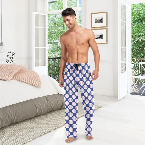 Blue White Baseball Mens Pajama Pants Lounge Bottoms Soft Sleep Pants S2