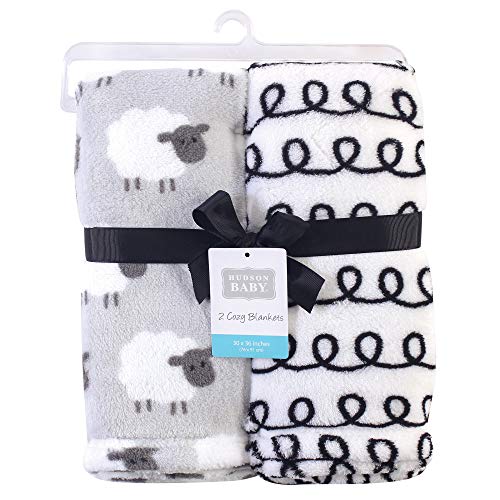 Image of Hudson Baby Unisex Baby Silky Plush and Coral Fleece Blanket, Gray Sheep, 30x36 inches