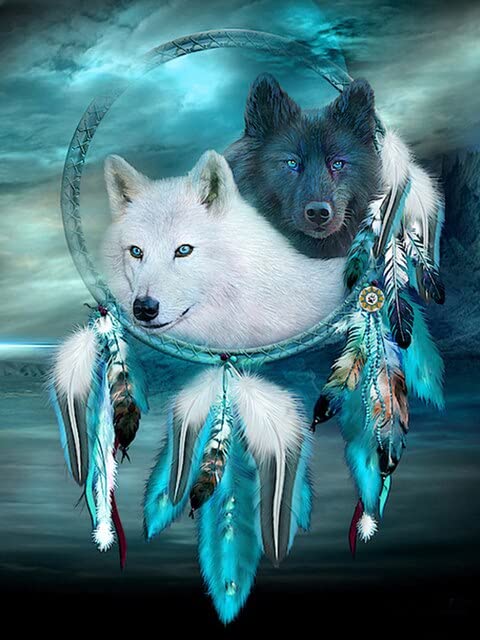5d DIY Diamond Painting Wolf Cross Stitch Kit Full Diamond Embroidery Animal Dream Catcher Mosaic Picture Decoration Gift IUU07 30x40cm