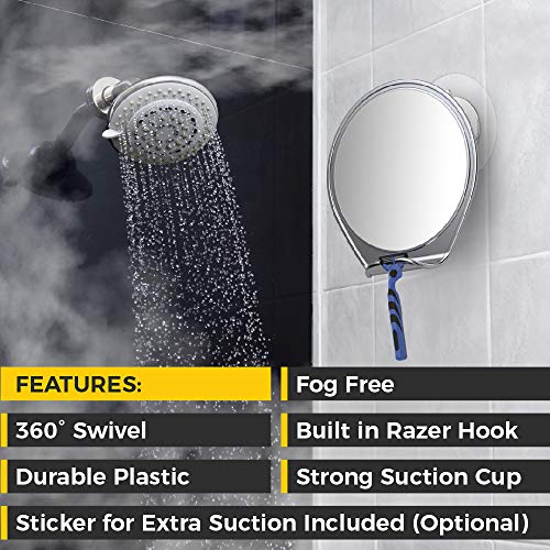 Honeybull Shower Mirror Fogless For Shaving - With Suction, Razor Holder For Shower & Swivel, Small Mirror, Shower Accessories, Bathroom Mirror, Bathroom Accessories, Holds Razors (Chrome) #TOP1