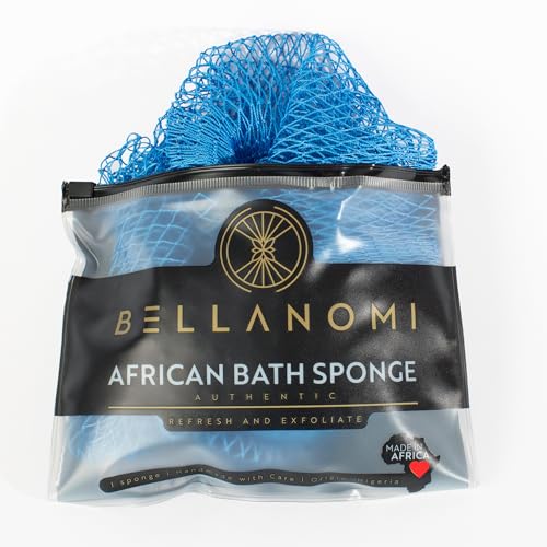 BELLANOMI African Exfoliating Net Sponge Authentic Ethically sourced from Nigeria 45 inches Long Back Scrubber for Daily use (Baby Blue)