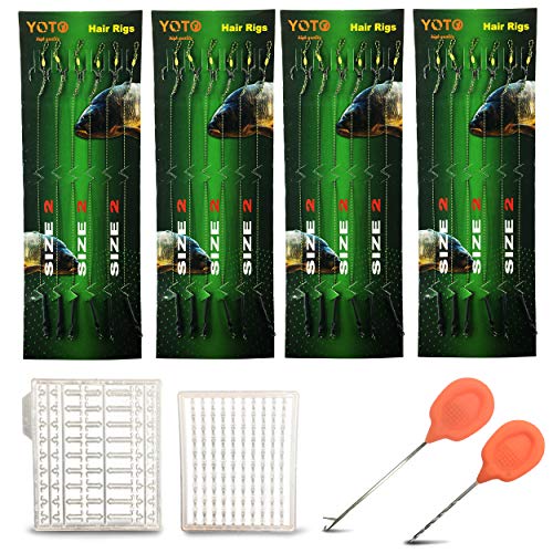 YOTO 24PCS-Carp-Fishing-Hair-Rigs,Carp Fishing Gear with Wide Gape Hook,Zig Rigs Carp Fishing Kit with Carp Accessories