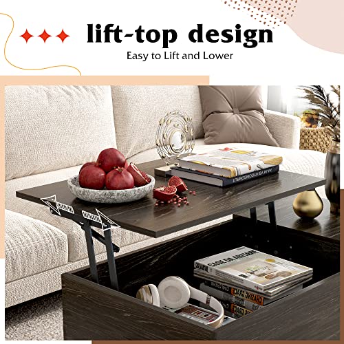 Wlive Wood Lift Top Coffee Table With Hidden Compartment And Adjustable Storage Shelf, Lift Tabletop Dining Table For Home Living Room, Office, Charcoal Black #TOP3