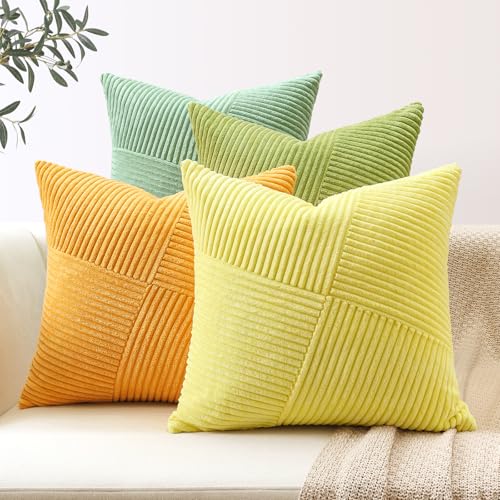 Sungeek 4er Set Cord Kissenbezüge, Windmühle Streifen Kordsamt Kissenbezug Sofakissen Dekokissen Patchwork Design Deko Zierkissenbezüge Kissenhülle für Wohnzimmer (40x40cm, Sage Grün Gelb) Sungeek 4er Set Cord Kissenbezüge, Windmühle Streifen Kordsamt Kissenbezug Sofakissen Dekokissen Patchwork Design Deko Zierkissenbezüge Kissenhülle für Wohnzimmer (40x40cm, Sage Grün Gelb)