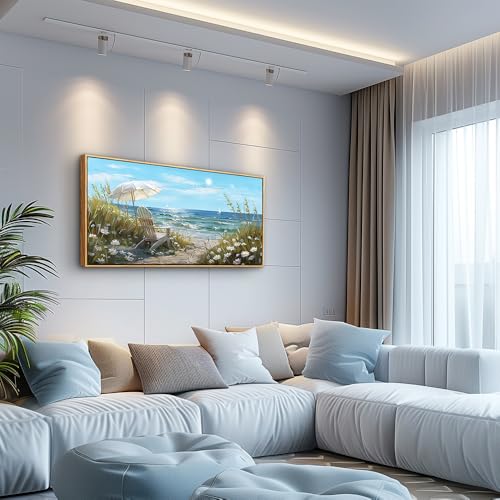 ERQINHUA Large Wall Decor For Living Room Canvas Wall Art For Restaurant Office Decorations Blue Sea Ocean Paintings Beach Chair Wall Pictures Modern Home Decor Ready To Hang Wood Framed 20x40 In