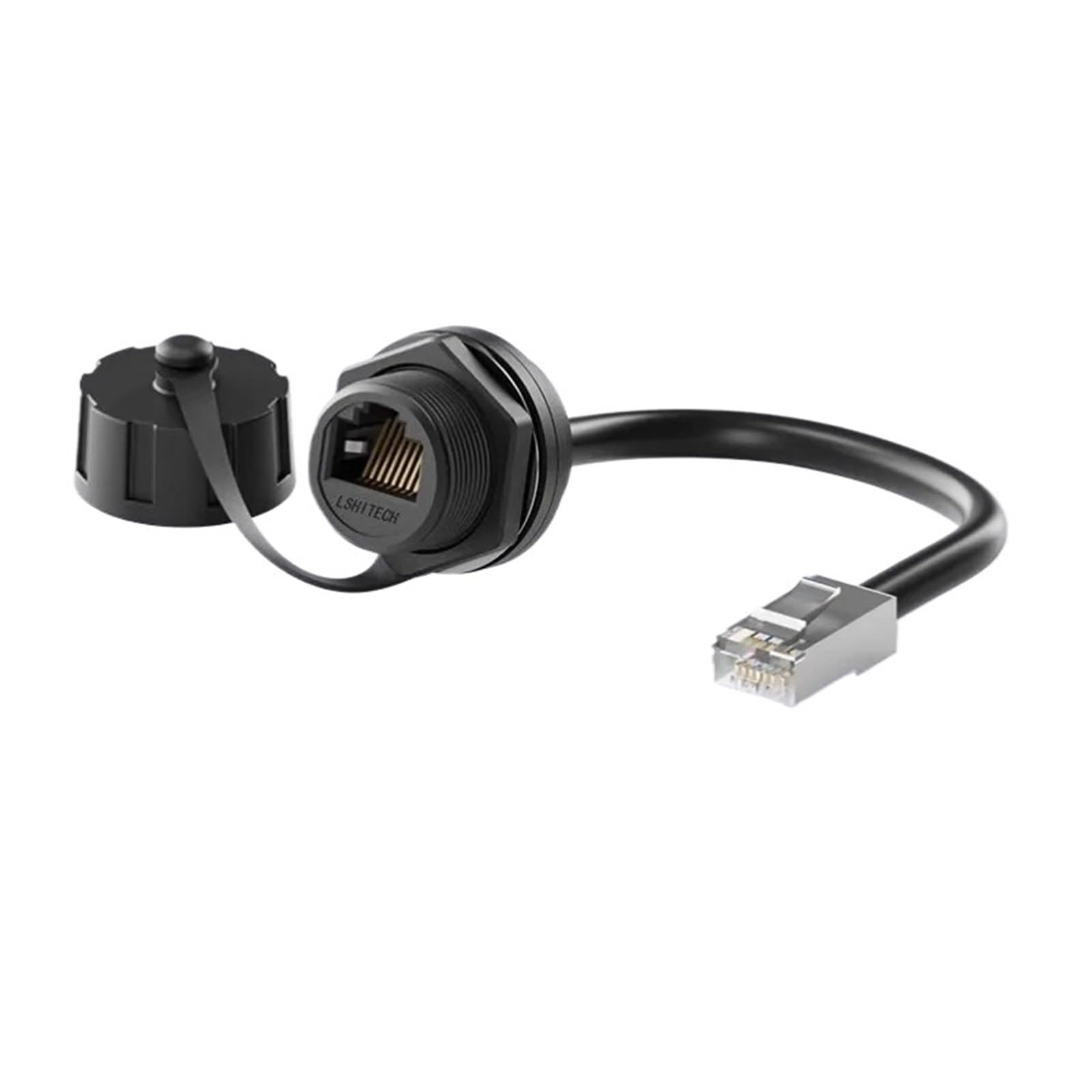 Câble réseau RJ45 étanche LR20 M20, connecteur 8P8C Cat6, adaptateur de signal, rallonge de 0,1 m, 0,3 m, 0,5 m, 1 m, avec capuchon(1m cable)