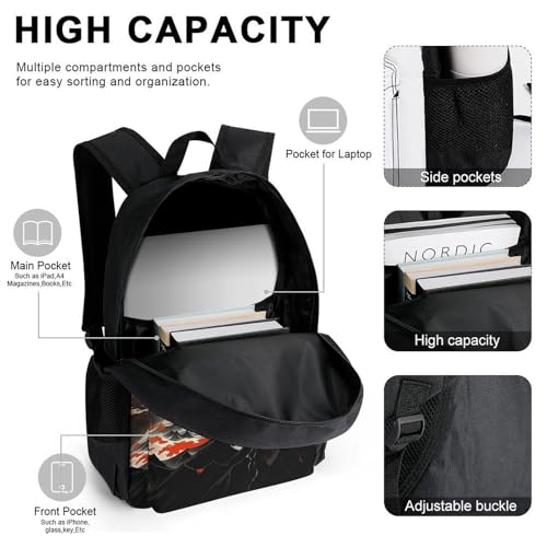 3-in-1 Backpack Combination Set Disaster Theme Print 3Pcs Backpack Sets Travel Daypack with Lunch Bag And Cosmetic Bag4