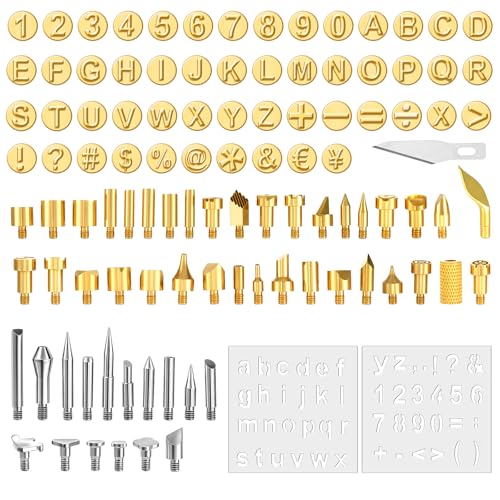 105 Pieces Wood Burning Tip Letters Set Including Letter Number Symbol Alphabet Template for Wood Burner DIY Embossing Carving
