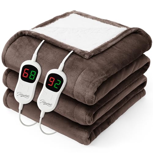 Image of Homemate Electric Heated Blanket Queen - 84 inchx90 inch Heating Bed Blankets Throw with 10 Heating Levels 8 Hours Auto Off Fast Heating Over-Heated Protection Ultra Soft Warm Flannel ETL Certified Brown