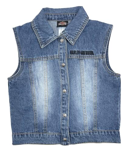 Harley-Davidson Embroidered Bar & Shield Logo Button Denim Vest, Blue
