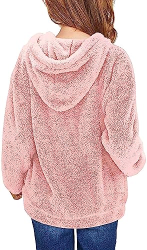haloumoning girls fuzzy fleece pullover hoodies sweatshirt casual loose outwear coat with pockets 4-15 years