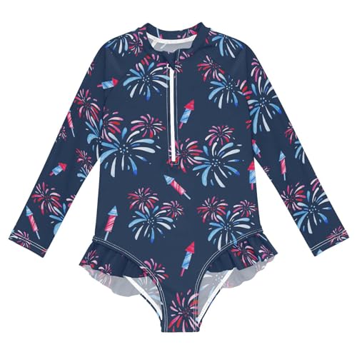 Aflyko 4th of July Girls' Rash Guard Swimsuit One-Piece Swimwear UPF 50+