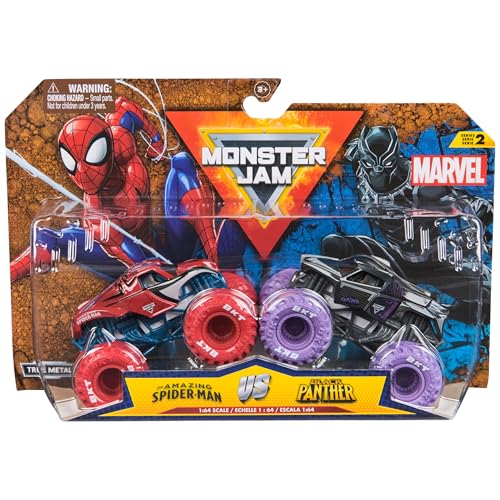 Monster Jam, Marvel Official Spider-Man Vs. Black Panther Die-Cast Monster Trucks, 1:64 Scale, Kids Toys for Boys and Girls Ages 3 and up
