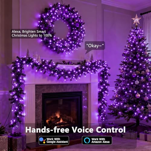 Image of Brizled Smart Halloween Lights, 300 LED 98FT Orange & Purple Color Changing String Lights APP & Voice Control, Music Sync, Dimmable Ghostfire Flow Light for Outdoor Indoor Halloween Thanksgiving Decor
