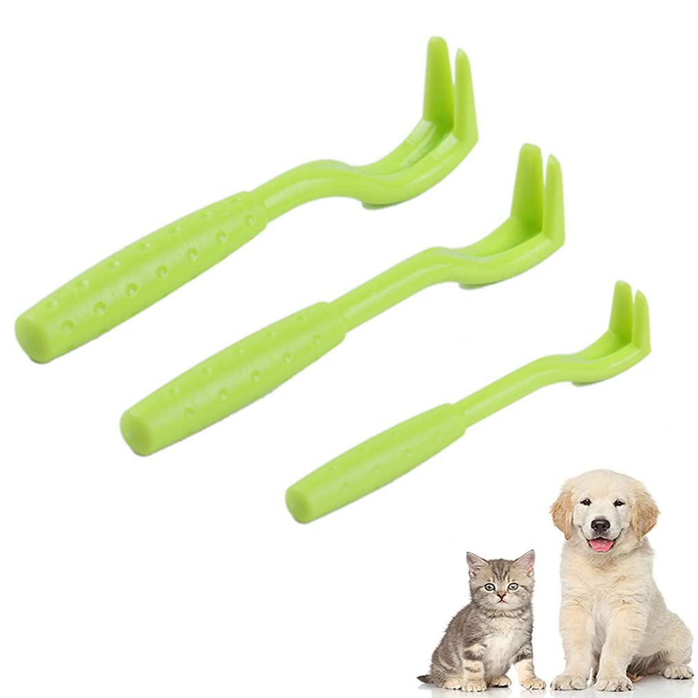 Menmamenma 3Pcs Tick Remover Tools for Dogs, Plastic Tick Hooks Catch Bugs Tool Pet Care Cleaning Tools for Pet Dogs Cats Horses(Green)