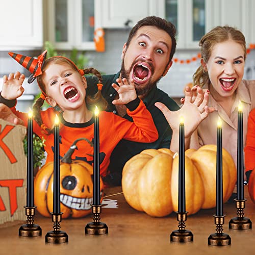 Image of Fumete 16 Pcs Halloween Black Flameless Candles, with Gold Base