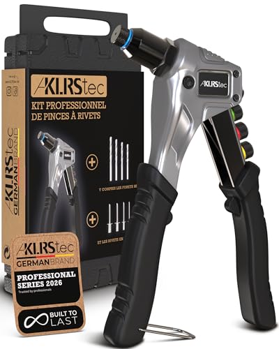 KLRStec® Kit professionnel de pinces à rivets, incluant 120 rivets et 4 perceuses de type HSS - Pince à rivets pop de haute qualité pour la pose de rivets...