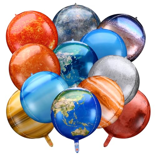 AHVMIL 12pcs Ballon Système Solaire, 3D Ballon Planète en feuille d'hélium, Ballon Lune, Ballon Terre, Ballon Soleil, Mercure, Mars, Vénus, Jupiter,...