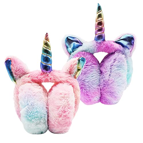 Osuter 2PCS Orejeras de Invierno Unicornio Orejeras Suaves Plegables Unisex Orejeras Frio para Invierno Cover