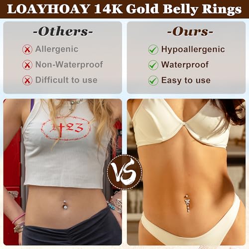 10pcs 14k Gold Plated 14G Belly Button Rings for Women Surgical Steel Dangle Belly Rings CZ Clicker Belly Button Rings Hypoallergenic Heart Flower Butterfly Navel Piercing Jewelry2