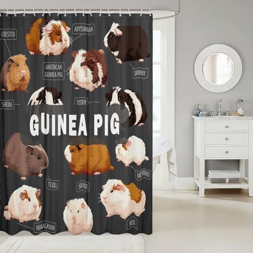 Image of Feelyou Guinea Pig Bathroom Shower Curtain Set for Stalls Bathtubs Cute Cavy Pattern Shower Curtain Cartoon Lovely Pet Bath Curtain Room Decor Animal Theme Waterproof Bathroom Curtains 72x78 Inch