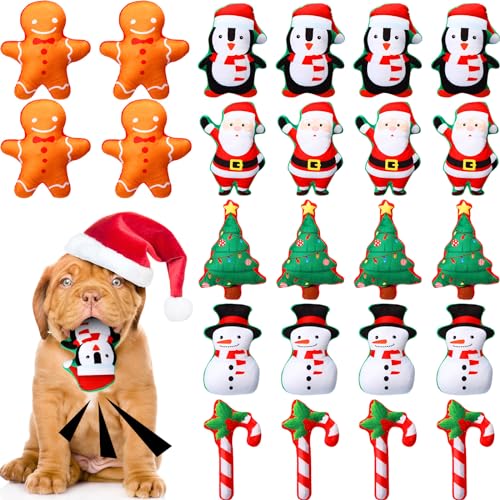 Leyndo 24 Pieces Christmas Squeaky Dog Toys Bulk Xmas Stuffed Plu...