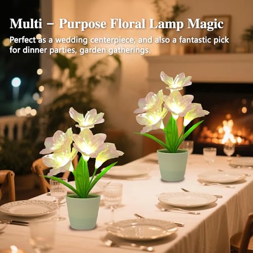 Image of Artificial Pink Lily Flower Lamp, LED Light for Bedroom Bar Coffee Shop Wedding Decor, Gifts for Women Mom Daughter Grandma Girlfriend Coworker Friend Birthday Christmas Valentines Mothers Day