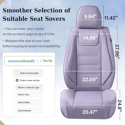 Image of Coverado Car Seat Covers, Front Covers for Cars, Car Seat Cover Front Seats, Car Seat Protector Waterproof, Leather Car Seat Cushion, Universal Interior Covers Seat Protectors for Most Cars Purple