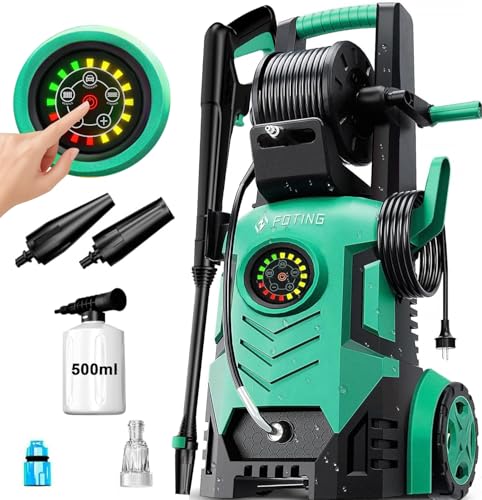 Hidrolimpiadora de Alta Presión Pantalla táctil 8 Niveles, Regulable Presión: 100-200 Bares, Caudal: 280-500 l/h, Hogar, Jardín o Coche, Rendimiento: 60 m²/h, Pistola y Manguera, Lanza, Boquilla Turbo