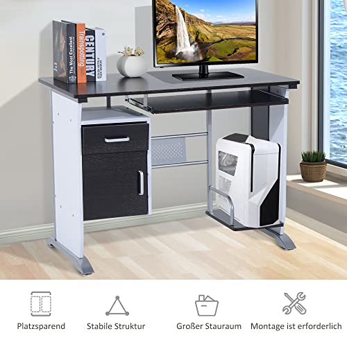 HOMCOM Computertisch Winkelschreibtisch mit Schubladen Schreibtisch Bürotisch Anti-Rutsch Metall MDF Schwarznuss+Silber… – Bild 7