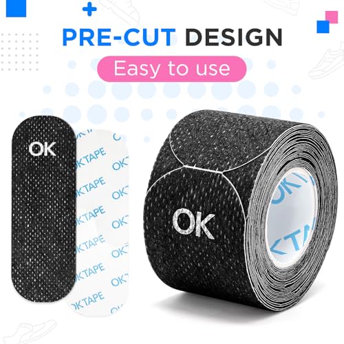 Image of OK TAPE Pre-Cut Blister Bandages for feet | Blister Prevention Tape for Feet, Fingers, Toes | 1.2in x 3.5in,Black,40pcs