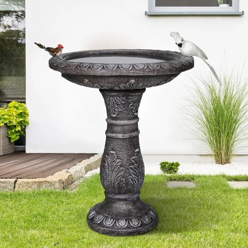 FlowLuxe Concrete Bird Bath for Outdoors - 24.4' H * 20' Φ Bird Bath for Outside, Classical Birdbath Patio Decor
