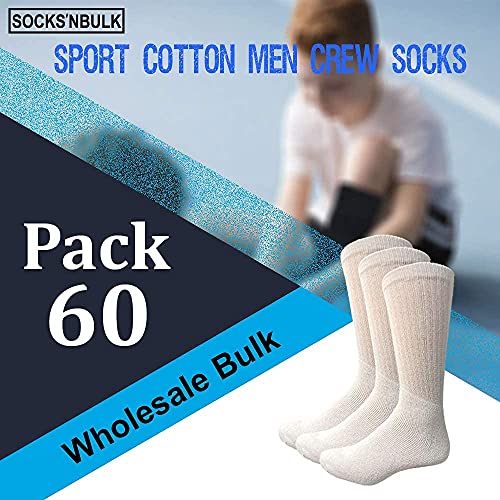 SOCKS'NBULK 60 Pairs Wholesale Bulk Sport Cotton Mens Crew, Ankle, Tube Socks, Size 10-13 (Mens - White Crew)2