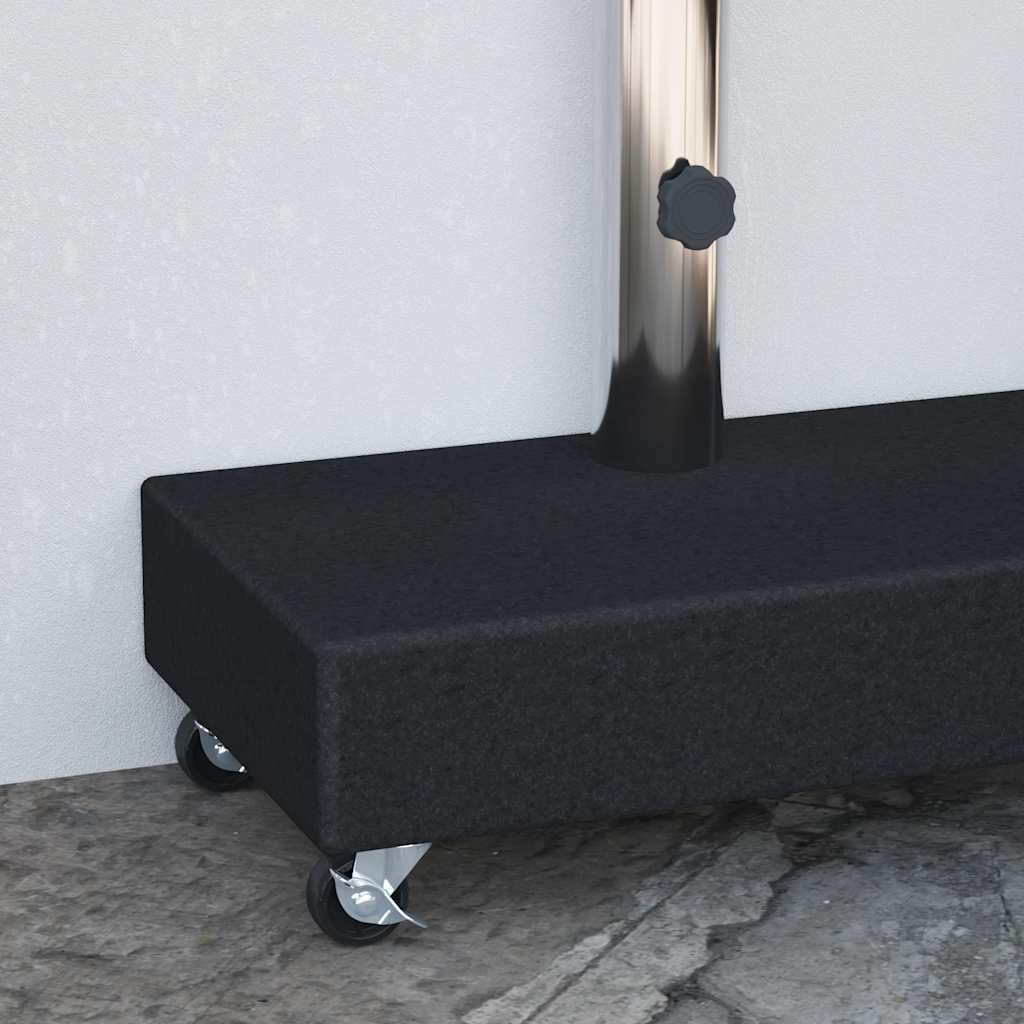 Supporto per ombrellone nero, 45 x 25 x 8 cm, in granito, con tubo in acciaio inox, 25 kg, ruote, adattatori per aste da 38 a 48 mm, per balcone, terrazzo, giardino