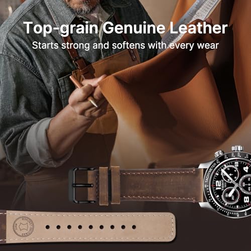 Image of Fullmosa 2 Pack 22mm Leather Watch Bands Quick Release Watch Strap for Men Women, Soft Replacement Strap Wristband with Stainless Steel Buckle,22mm Saddle Brown&Black /Black&Black