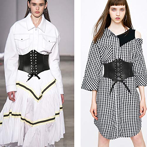 GSHLLO PU Leather Wide Elastic Waist Belt Lace up Tied Corset Stretchy Cinch Belt Waist Band for Women Black3