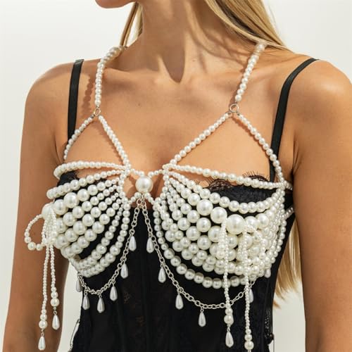 Cadena de pecho con arnés ajustable y perlas brillantes 5